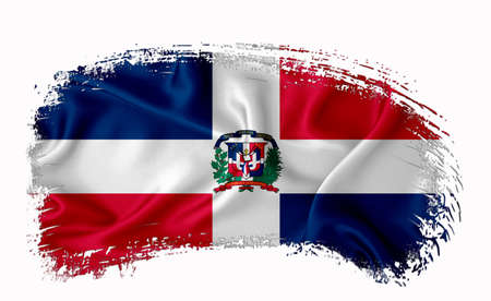 Dominicana flag, brush stroke, typography, lettering, logo, label, banner on a white background.の写真素材