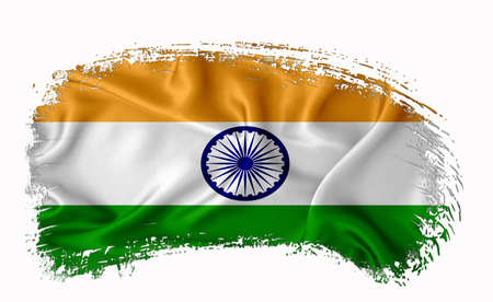India flag, brush stroke, typography, lettering, logo, label, banner on a white background.の写真素材