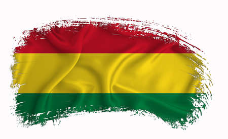 Bolivia flag, brush stroke, typography, lettering, logo, label, banner on a white background.の写真素材