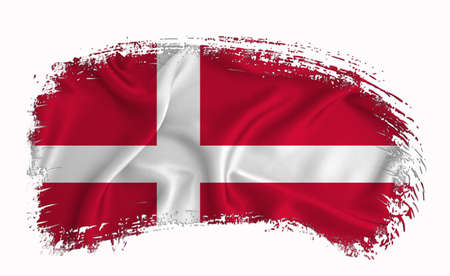 Denmark flag, brush stroke, typography, lettering, logo, label, banner on a white background.の写真素材