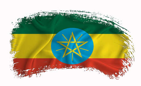 Ethiopia flag, brush stroke, typography, lettering, logo, label, banner on a white background.の写真素材