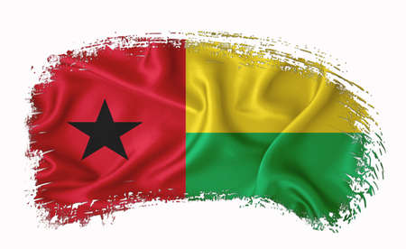 Guinea Bissau flag, brush stroke, typography, lettering, logo, label, banner on a white background.の写真素材
