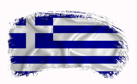 Greece flag, brush stroke, typography, lettering, logo, label, banner on a white background.の写真素材