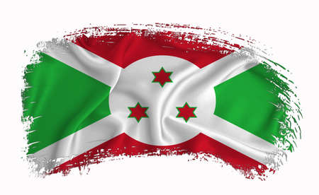 Burundi flag, brush stroke, typography, lettering, logo, label, banner on a white background.の写真素材