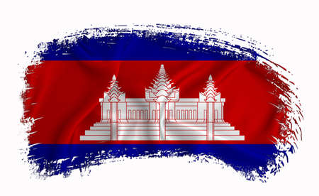 Cambodia flag, brush stroke, typography, lettering, logo, label, banner on a white background.の写真素材