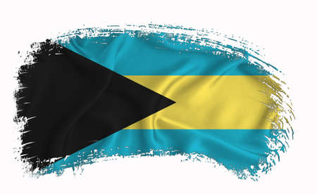 Bahamas flag, brush stroke, typography, lettering, logo, label, banner on a white background.の写真素材