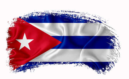 Cuba flag, brush stroke, typography, lettering, logo, label, banner on a white background.の写真素材