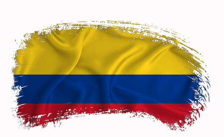 colombia flag, brush stroke, typography, lettering, logo, label, banner on a white background.の写真素材