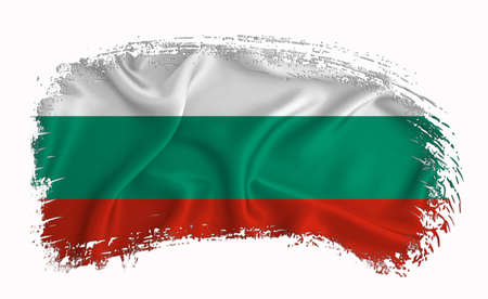 Bulgaria flag, brush stroke, typography, lettering, logo, label, banner on a white background.の写真素材