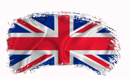 Great Britain flag, brush stroke, typography, lettering, logo, label, banner on a white background.の写真素材