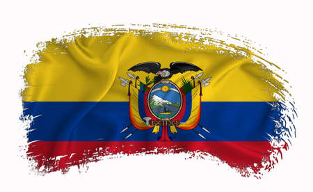 ecuador flag, brush stroke, typography, lettering, logo, label, banner on a white background.の写真素材