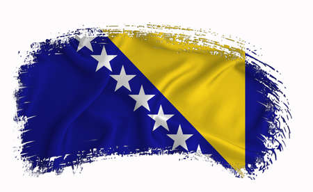 bosnia and herzegovina flag, brush stroke, typography, lettering, logo, label, banner on a white background.の写真素材