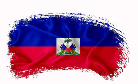 haiti flag, brush stroke, typography, lettering, logo, label, banner on a white background.の写真素材