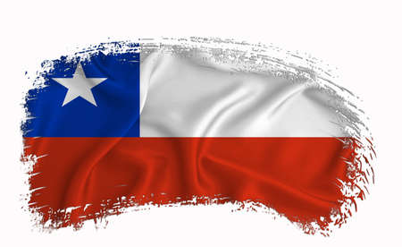 Chile flag, brush stroke, typography, lettering, logo, label, banner on a white background.の写真素材