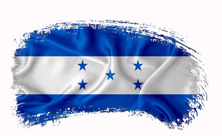 Honduras flag, brush stroke, typography, lettering, logo, label, banner on a white background.の写真素材
