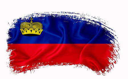 Liechtenstein flag, brush stroke, typography, lettering, logo, label, banner on a white background.の写真素材