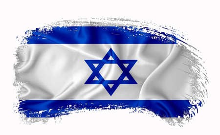 Israel flag, brush stroke, typography, lettering, logo, label, banner on a white background.の写真素材