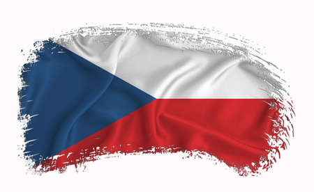 Czech flag, brush stroke, typography, lettering, logo, label, banner on a white background.の写真素材
