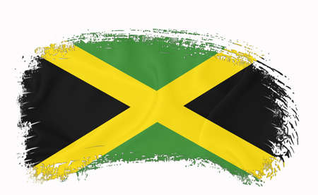 Jamaika flag, brush stroke, typography, lettering, logo, label, banner on a white background.の写真素材
