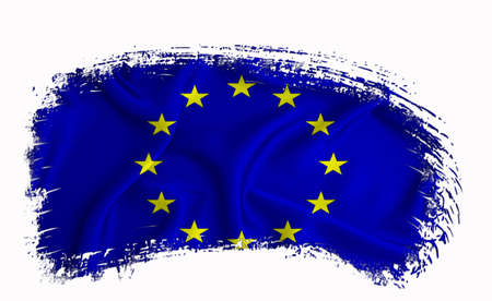 EU flag, brush stroke, typography, lettering, logo, label, banner on a white background.の写真素材