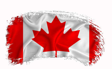 Canada flag, brush stroke, typography, lettering, logo, label, banner on a white background.の写真素材