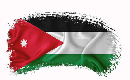 Jordan flag, brush stroke, typography, lettering, logo, label, banner on a white background.の写真素材