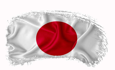 Japan flag, brush stroke, typography, lettering, logo, label, banner on a white background.の写真素材