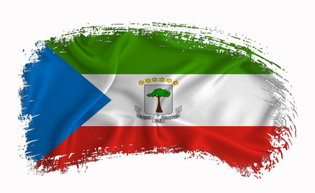 Equatorial Guinea flag, brush stroke, typography, lettering, logo, label, banner on a white background.の写真素材