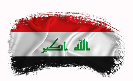Iraq flag, brush stroke, typography, lettering, logo, label, banner on a white background.の写真素材