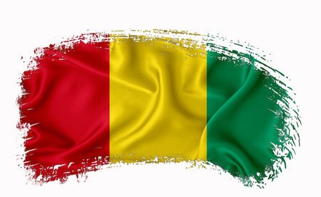 Guinea flag, brush stroke, typography, lettering, logo, label, banner on a white background.の写真素材