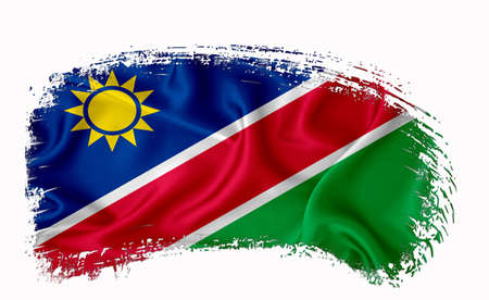 Namibia flag, brush stroke, typography, lettering, logo, label, banner on a white background.の写真素材
