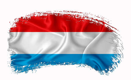 Luxembourg flag, brush stroke, typography, lettering, logo, label, banner on a white background.の写真素材