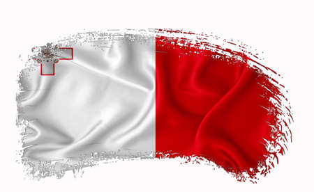 Malta flag, brush stroke, typography, lettering, logo, label, banner on a white background.の写真素材
