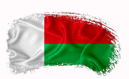 Madagascar flag, brush stroke, typography, lettering, logo, label, banner on a white background.の写真素材