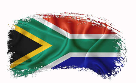 South Africa flag, brush stroke, typography, lettering, logo, label, banner on a white background.の写真素材