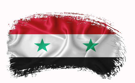 Syria flag, brush stroke, typography, lettering, logo, label, banner on a white background.の写真素材