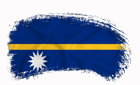 Nauru flag, brush stroke, typography, lettering, logo, label, banner on a white background.の写真素材