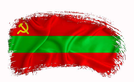 Transnistria flag, brush stroke, typography, lettering, logo, label, banner on a white background.の写真素材