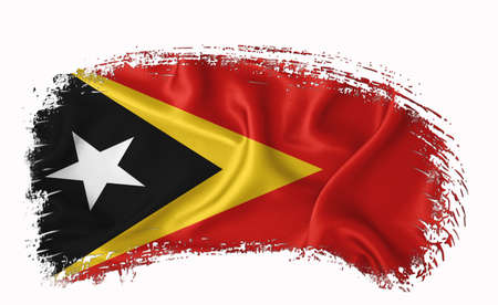 timor flag, brush stroke, typography, lettering, logo, label, banner on a white background.の写真素材