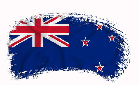 New Zealand flag, brush stroke, typography, lettering, logo, label, banner on a white background.の写真素材