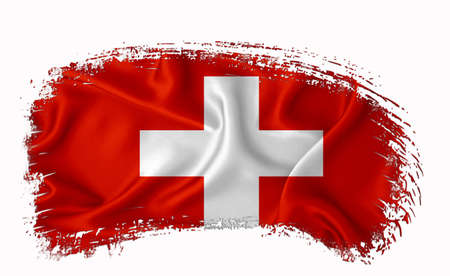 Switzerland flag, brush stroke, typography, lettering, logo, label, banner on a white background.の写真素材