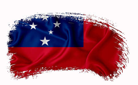 Samoa flag, brush stroke, typography, lettering, logo, label, banner on a white background.の写真素材