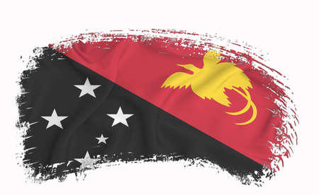 Papua New Guinea flag, brush stroke, typography, lettering, logo, label, banner on a white background.の写真素材