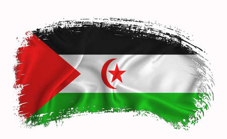 Western Sahara flag, brush stroke, typography, lettering, logo, label, banner on a white background.の写真素材