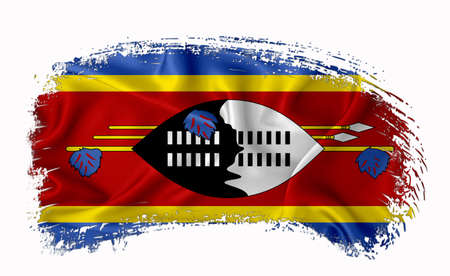swaziland flag, brush stroke, typography, lettering, logo, label, banner on a white background.の写真素材