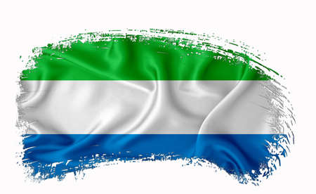 Sierra Leone flag, brush stroke, typography, lettering, logo, label, banner on a white background.の写真素材