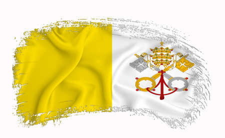 Vatican flag, brush stroke, typography, lettering, logo, label, banner on a white background.の写真素材