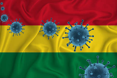 Angola flag. Blue viral cells, pandemic influenza virus epidemic infection, coronavirus, infection concept. 3d-rendering.の写真素材