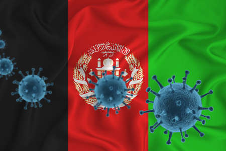 Angola flag. Blue viral cells, pandemic influenza virus epidemic infection, coronavirus, infection concept. 3d-rendering.の写真素材