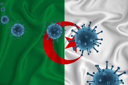Angola flag. Blue viral cells, pandemic influenza virus epidemic infection, coronavirus, infection concept. 3d-rendering.の写真素材